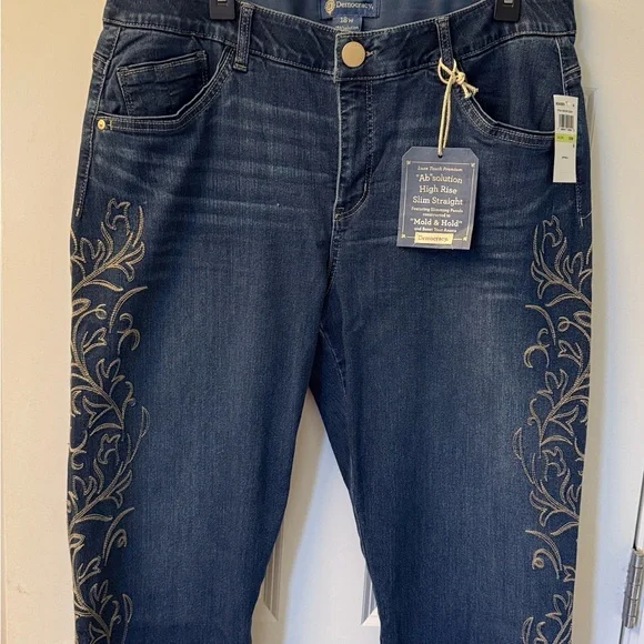 NWT Democracy High Rise Embroidered Jeans - Absolution Slim Straight - Picture 8 of 9
